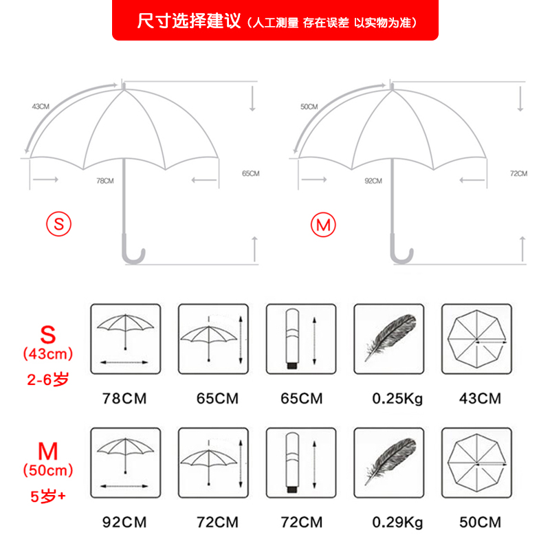 韩国HAS儿童雨伞男女童幼儿园小学生上学雨具长柄晴雨两用太阳伞 - 图2