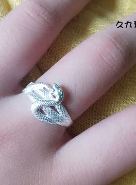 纯银戒指女999足银蛇  纯银戒指女999纯银银白蛇食指戒指个性