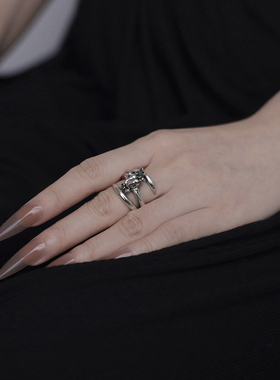 KAMMERHOPA 设计师品牌骷蕾丝系列925银骷髅旋转多层戒指新品小众