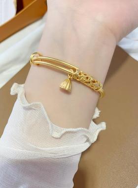 古法传承鲤鱼莲蓬推拉手镯女小众设计轻奢高级感手环配饰沙金饰品