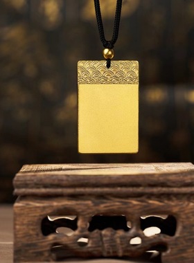 沙金平安无事牌祥云情侣项链男女古法方牌仿真黄金结婚挂坠不掉色