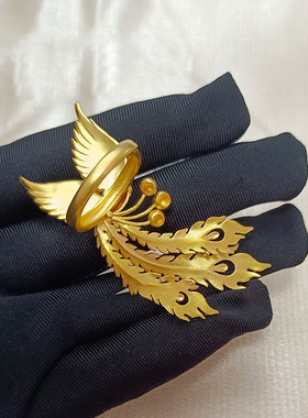 沙金古法超大凤凰戒指女活口仿真黄金结婚三金指环轻奢不掉色首饰