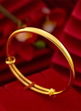 光面圆肚推拉手镯女假金仿真黄金实心镯子结婚三金高级感配饰沙金
