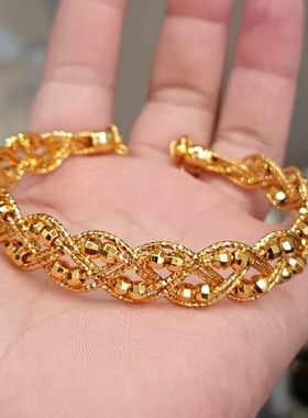 蹦迪珠麻花手镯女仿真金开口幸运珠编织镯子小众高级感沙金不掉色