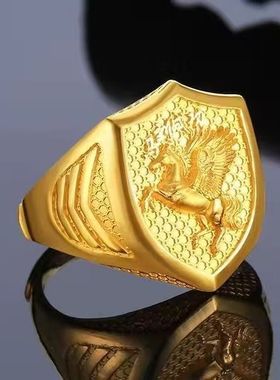 沙金马到成功霸气戒指男士不掉色