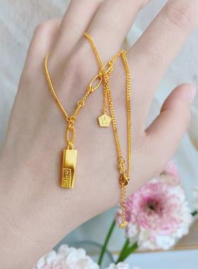 吉上吉上上签吊坠项链女仿真黄金小众高级感锁骨链不掉色沙金饰品