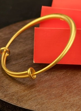 沙金饰品古法传承素圈推拉手镯女仿真黄金轻奢高级感结婚三金首饰