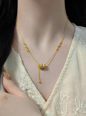 青花瓷路路通项链女仿真黄金国风小蛮腰套链锁骨金店同款沙金饰品