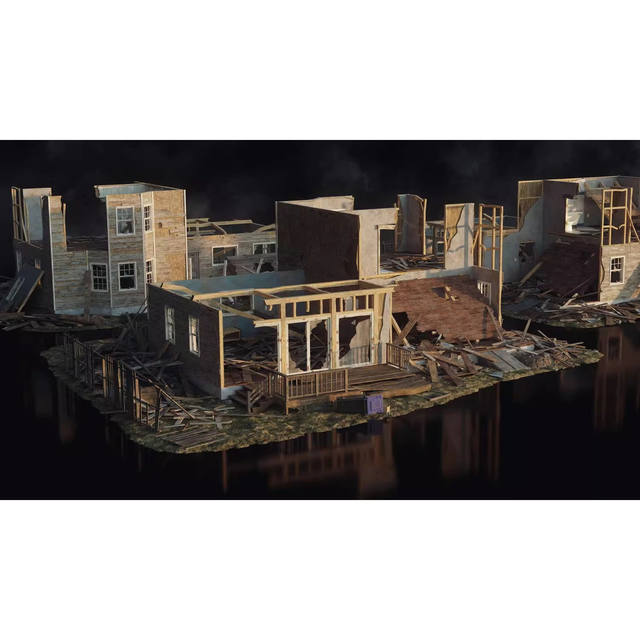Unity/3Dmax/C4D/FBX/UE realistic building ruins wreckage damaged car doomsday model material