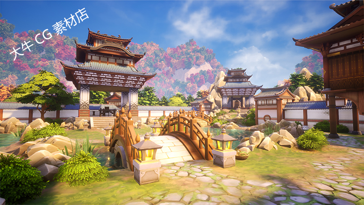 UE4虚幻UE5卡通国风古建筑风格化江南武侠游戏类场景-图2