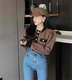 High-End Small Duftstil Mode farblich blockierende Pullover Kurzjacke für Frauen koreanischer sanfter Stil Fauler Stil Pullover Strickjacke