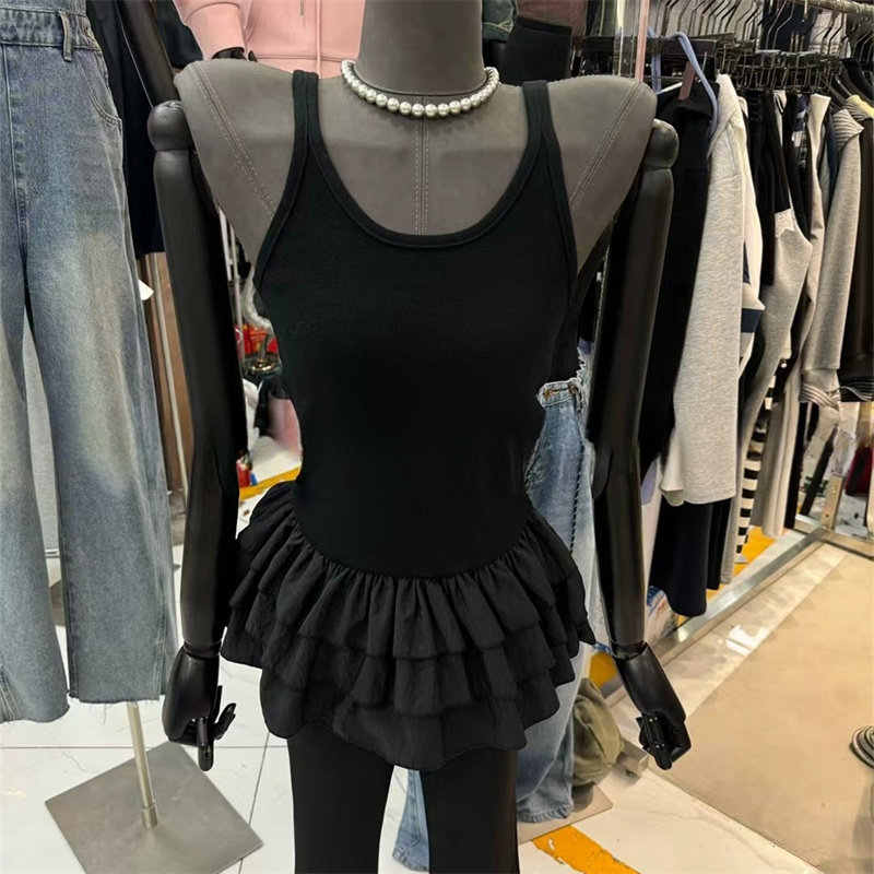 特价东大门新款甜美小众设计感气质百搭荷叶边拼接无袖吊带背心裙,淘宝优惠券,粉丝福利购,淘宝优惠卷