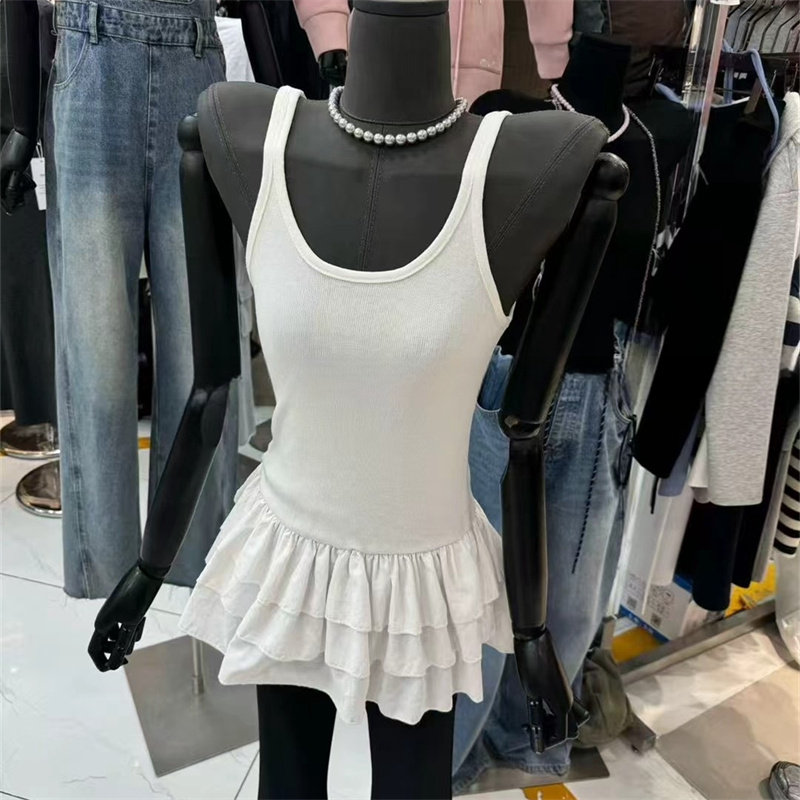 特价东大门新款甜美小众设计感气质百搭荷叶边拼接无袖吊带背心裙,淘宝优惠券,粉丝福利购,淘宝优惠卷