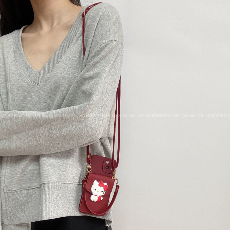 日韩卡通kt猫零钱卡包适用oppofindx9pro手机壳reno14/13新款findx8s带挂绳findx7男女a5防摔reno11软保护套 - 图0