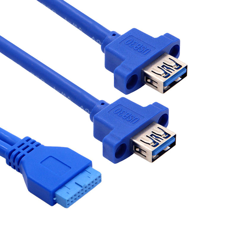 包邮USB3.0面板线前置19针转双口A母数据线窄螺丝孔DIY机箱扁线-图3