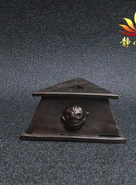 纯铜三角底座藏式手工复古摆件