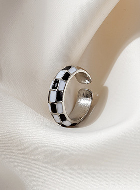 时尚新品棋盘格卡通可爱糖果色指戒金属港风童趣新品潮戒指