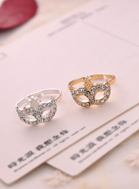 韩版时尚满钻面具戒指 小饰品
