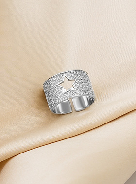 韩版时尚个性戒指女网红闪钻星星微镶钻五角星潮流关节戒情侣指环