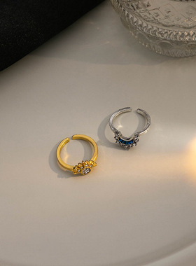 日月同辉叠戴戒指 小众设计情侣款月亮太阳开口戒指