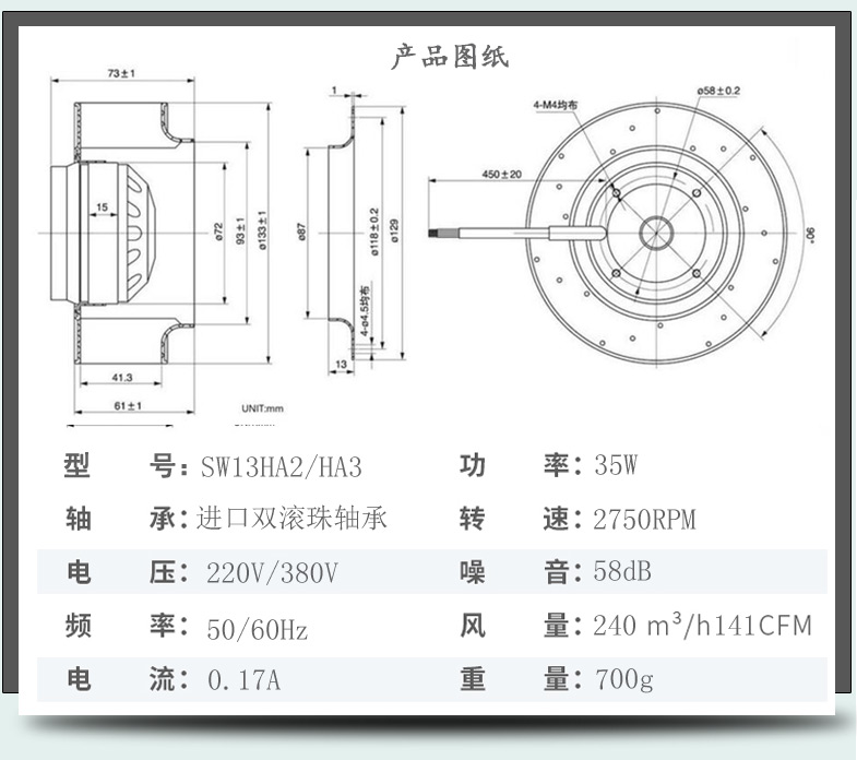 台湾三巨TAIJU SW133HA2 220V HA3 380V净化器涡流离心风机风扇 - 图1