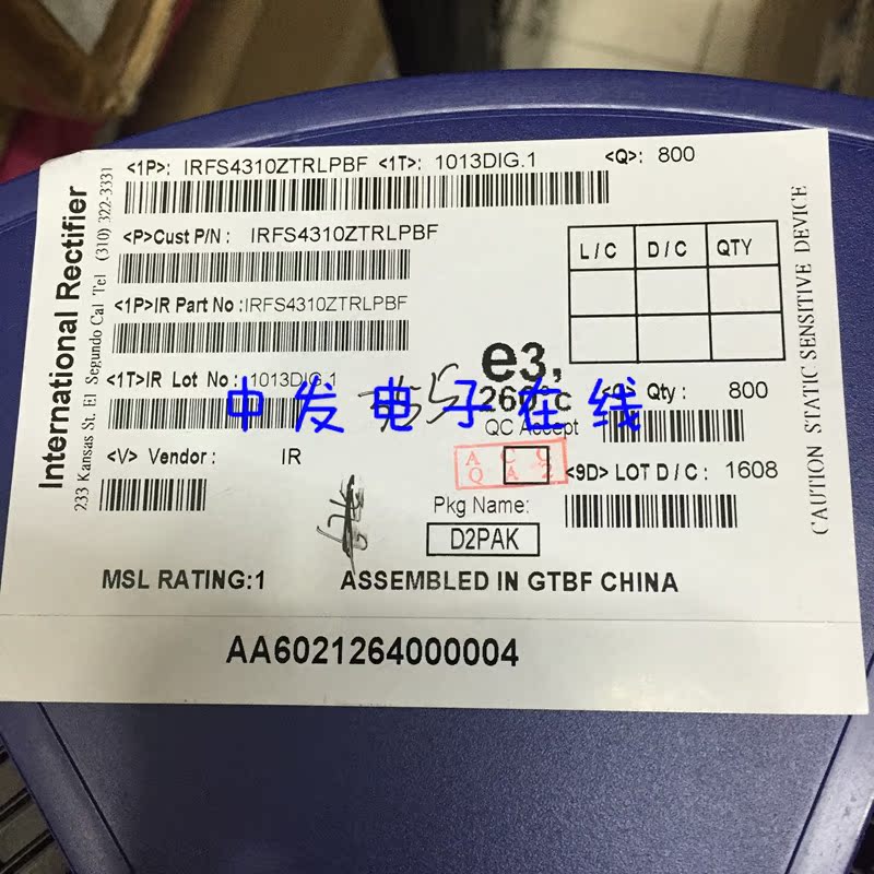 IRFS4310ZTRLPBF FS4310Z IRFS4310Z原装MOS场效应管100V134A-图1