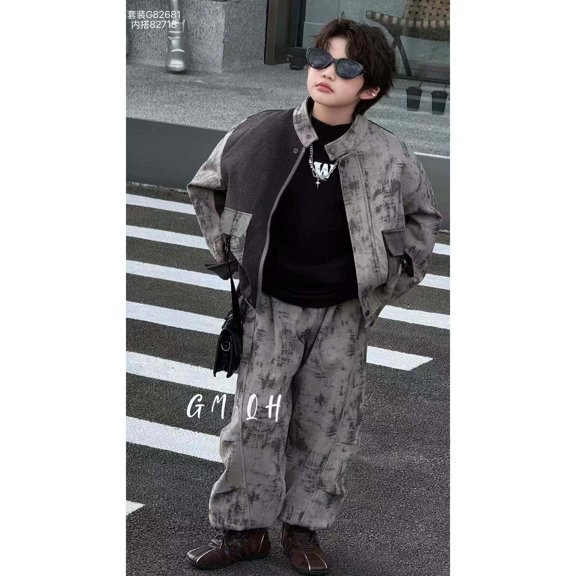 男童扎染工装两件套儿童秋冬加绒加厚立领外套中大童帅气时尚套装,淘宝优惠券,粉丝福利购,淘宝优惠卷