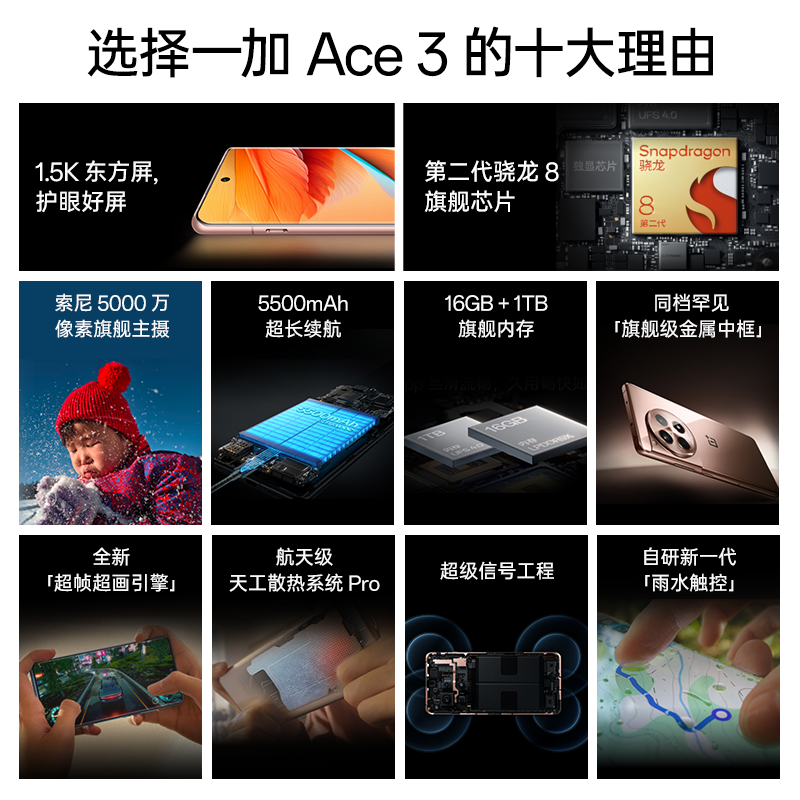 【支持88VIP消费券】OPPO一加 Ace 3 新款游戏学生智能5G手机第二代骁龙8 oppo官网旗舰店官方正品1加AI手机