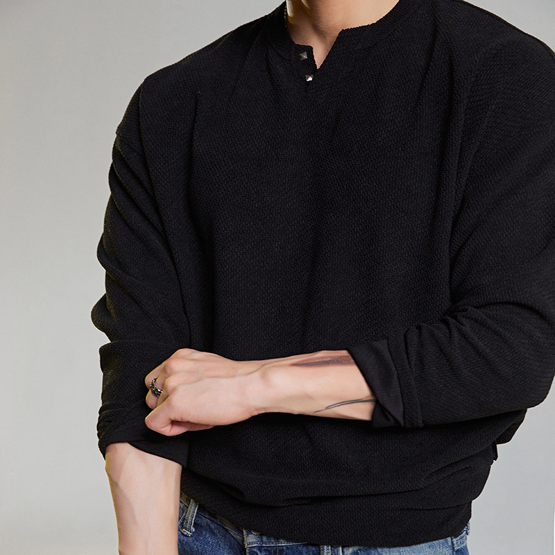 肌肉狗 长袖T恤男 春季新品小V领撞钉肌理感纯色宽松休闲健身上衣,淘宝优惠券,粉丝福利购,淘宝优惠卷