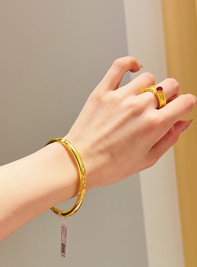 2025新款金包银莫比乌斯卷草纹手镯女款镯子实心素圈简约手环礼物