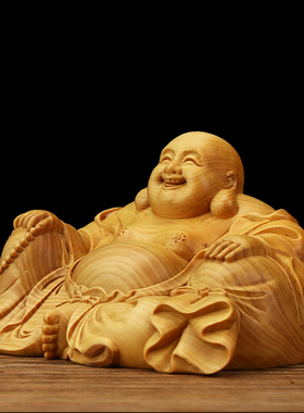 精品小叶黄杨弥勒佛汽车红木摆件