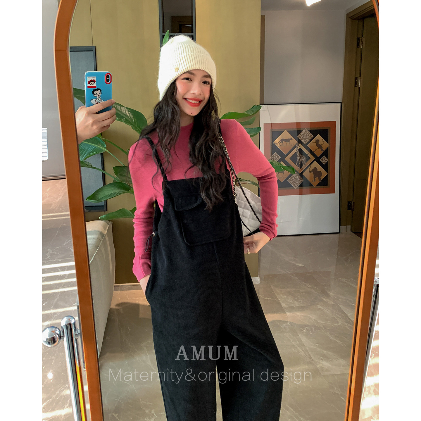 ◆AMUM孕妇装◆在九月~古着感通勤百搭黑色灯芯绒吊带背带裤,淘宝优惠券,粉丝福利购,淘宝优惠卷