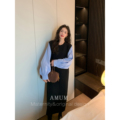 假两件衬衫 AMUM孕妇装 炸街减龄 针织连衣裙宽松拼接气质长裙