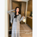 比例 少女 黑边系带针织吊带连衣裙开衫 AMUM孕妇装 两件套