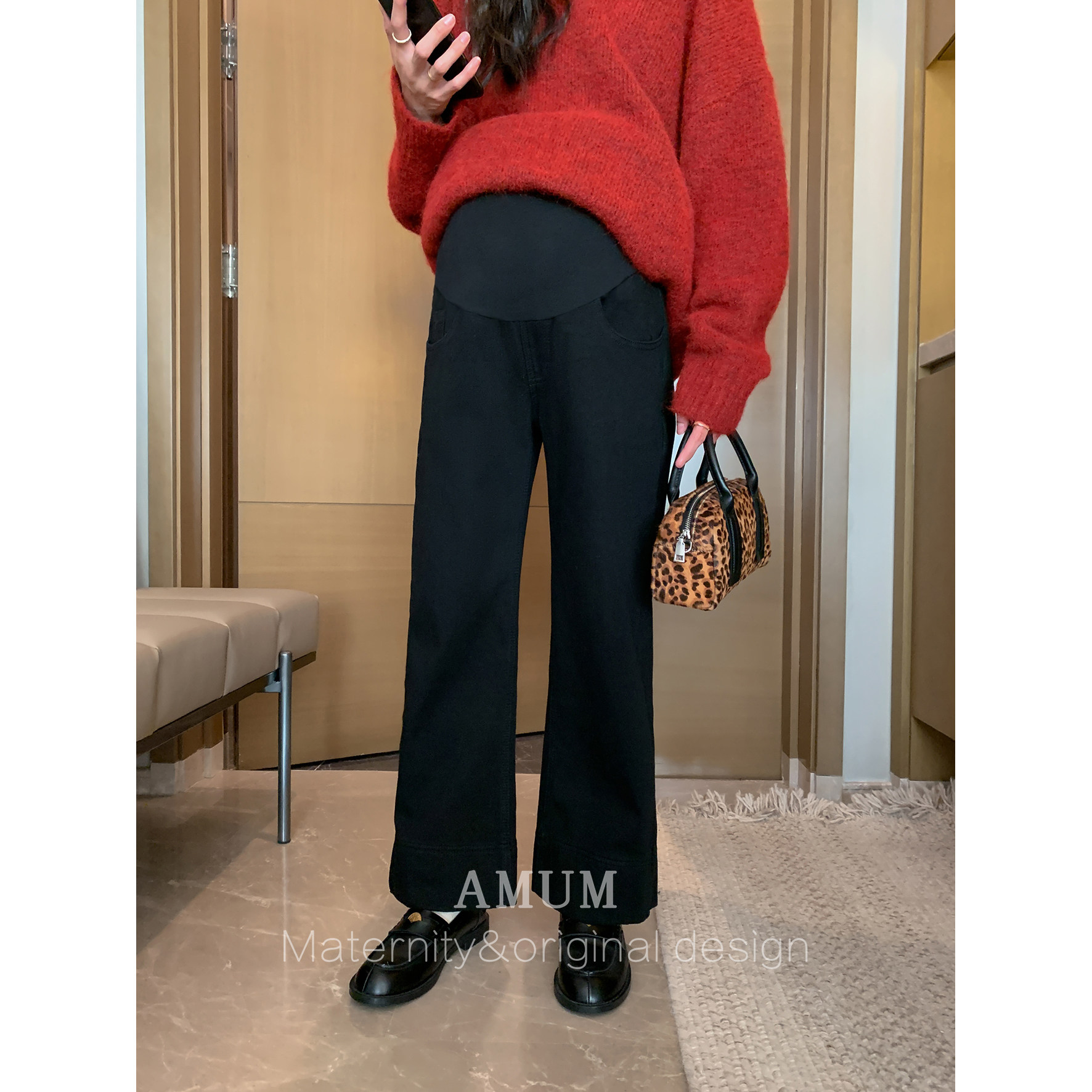 ◆AMUM孕妇装◆修腿型~小直筒加绒加厚拖腹显瘦复古阔腿牛仔裤,淘宝优惠券,粉丝福利购,淘宝优惠卷