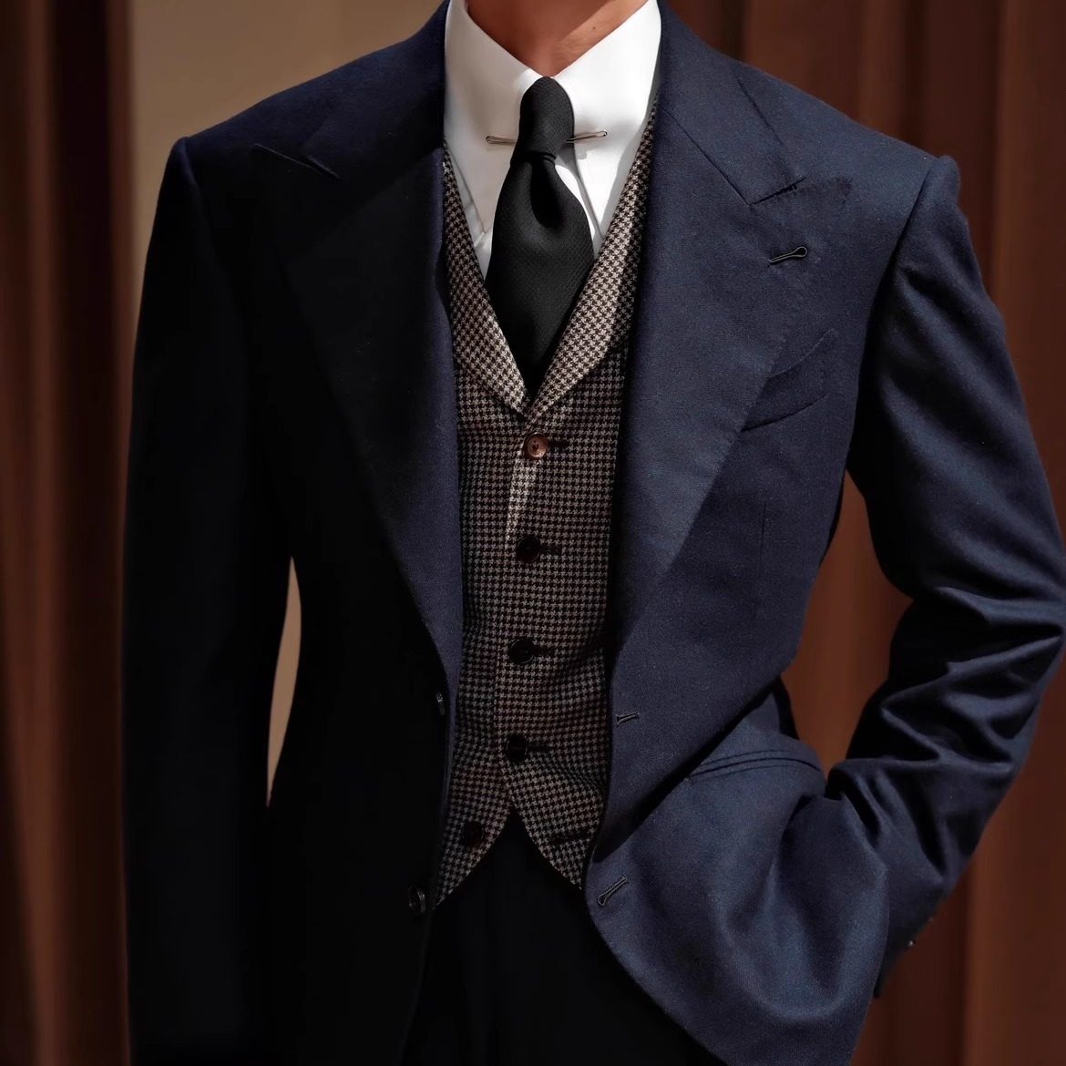 SEEKMITED千鸟纹单排扣羊毛西装马甲商务通勤平驳领内搭马甲,淘宝优惠券,粉丝福利购,淘宝优惠卷