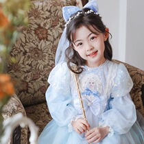 British NextElsa Esha Princess Dresses New 2023 Spring Autumn Girl Foreign Air Long Sleeves Dress and Dress Autumn Dress