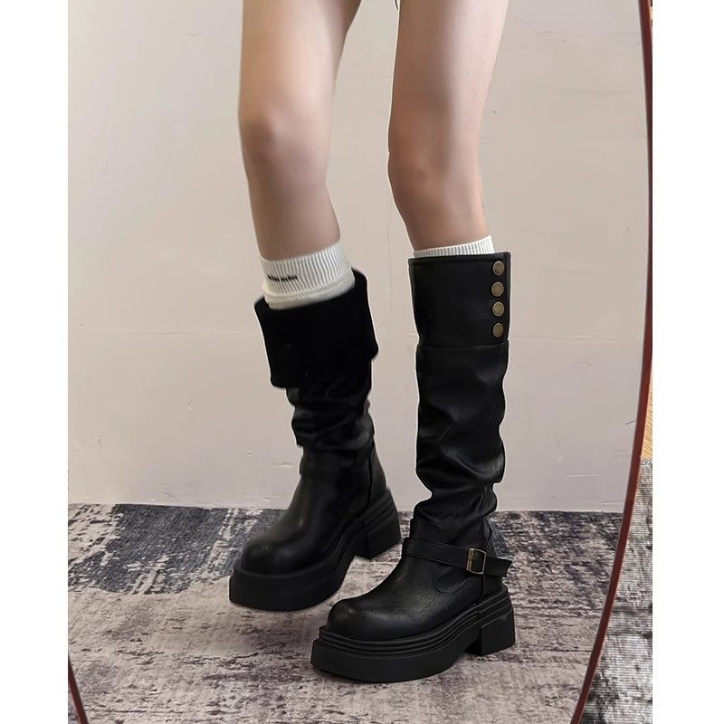 棕色复古英伦风粗跟厚底长筒靴女2025新款秋冬季显瘦长靴骑士靴子,淘宝优惠券,粉丝福利购,淘宝优惠卷