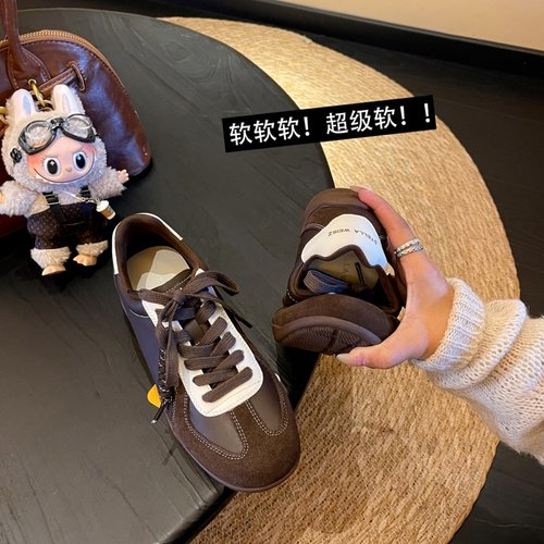 复古拼色平底德训鞋女鞋子2025新款秋季厚底运动鞋阿甘休闲鞋板鞋 - 图1