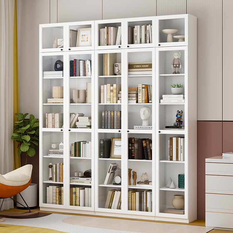 洛克菲勒2023新款钢制书柜现代简约铁艺玻璃门收纳柜30cm转角书架 - 图1