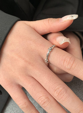 s925银克克鸢尾开口戒指女轻奢小众设计精致高级冷淡风复古做旧