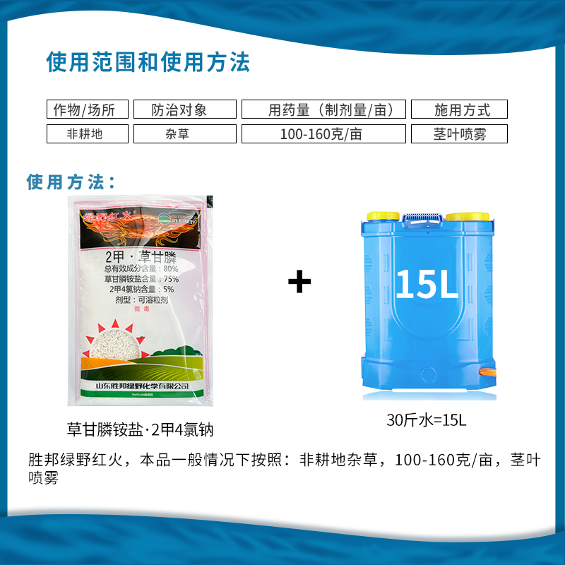 胜邦绿野红火 80%2甲4氯钠除草剂非耕地杂草农药草甘膦铵盐除草剂-图1