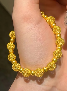 金店同款古法金包银绣球转运手链