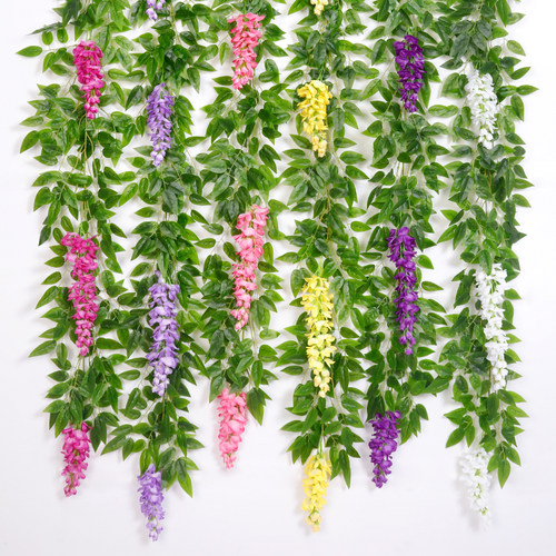仿真紫藤花豆花串紫罗兰塑料绢花装饰藤蔓植物吊顶花婚庆假花藤条 - 图0
