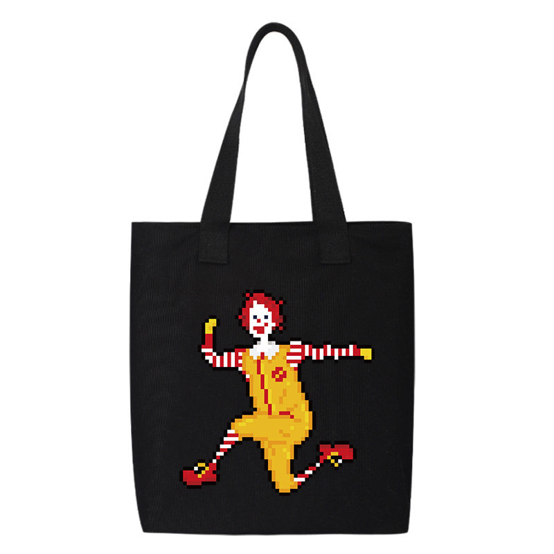 秀洛像素画小丑帆布包手拎包托特包女大容量单间手提袋斜挎包书包,淘宝优惠券,粉丝福利购,淘宝优惠卷