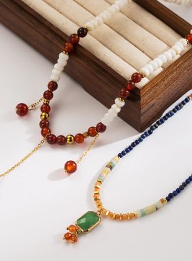 小红书爆款敦煌系列天然石项链 创意新中式异域风情锁骨链