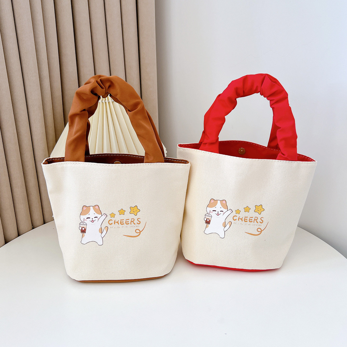 上班族便携手提袋帆布水桶包可爱水桶型手拎便当包宝妈手提包定制,淘宝优惠券,粉丝福利购,淘宝优惠卷