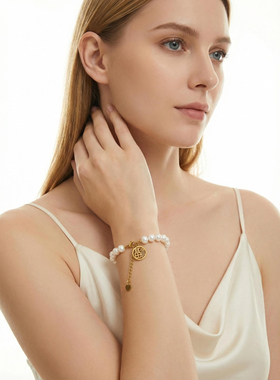 闺蜜新年福牌天然珍珠手链