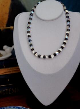 唐顿系列小众设计短项链奥地利水晶天然黑尖晶日常礼服配饰