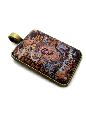 YC2316新款古青铜藏地大黑袍金刚唐卡合金佛牌吊坠法会结缘饰品